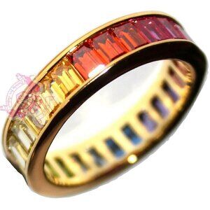 Stackable Eternity Ring Gold Plated Rainbow Cubic Zirconia Sterling Silver Band